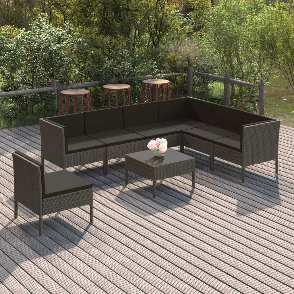 vidaXL 8-cz zestaw wypoczynkowy do ogrodu poduszki rattan PE szary 3094442