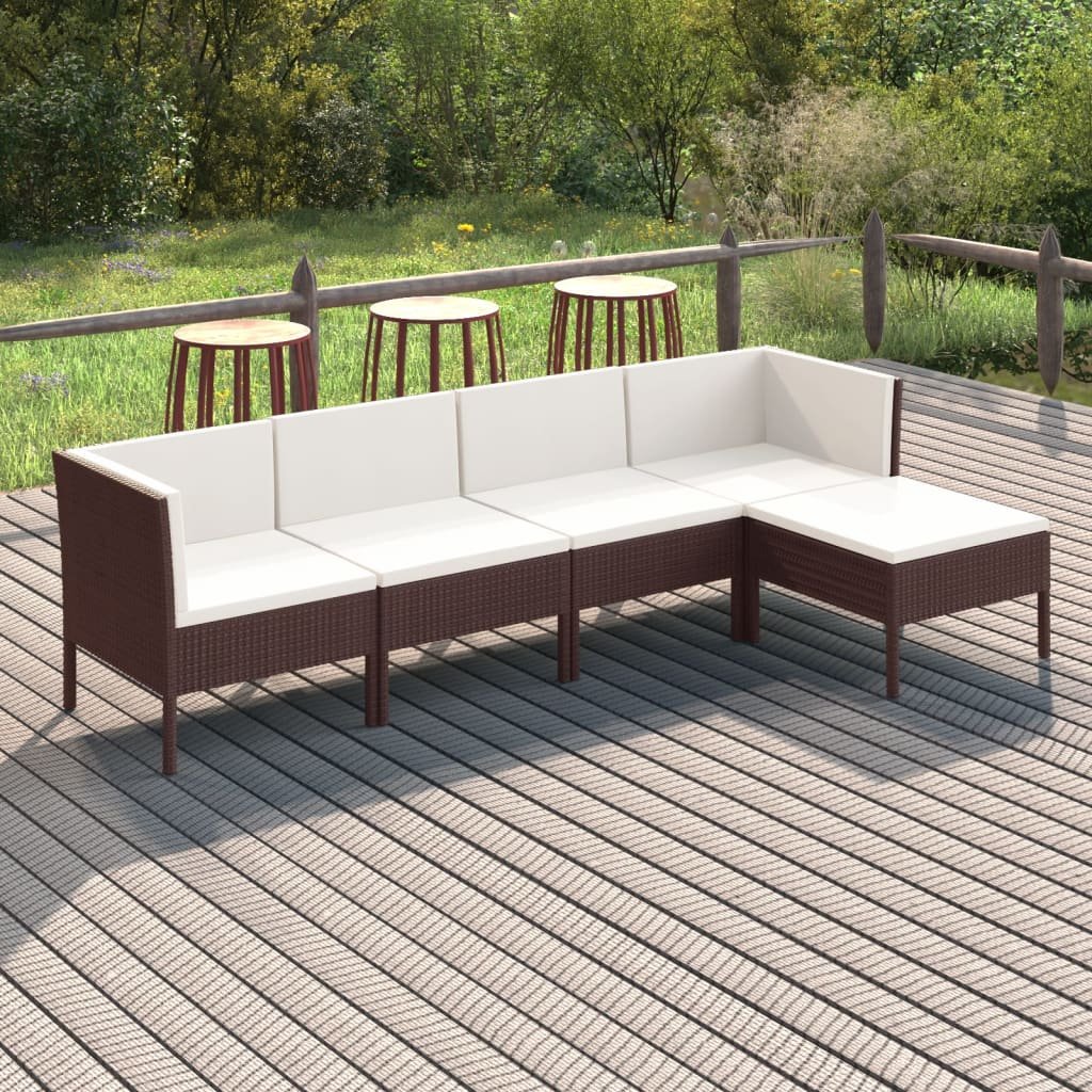 vidaXL 5-cz zestaw wypoczynkowy do ogrodu poduszki rattan PE brąz 3094379