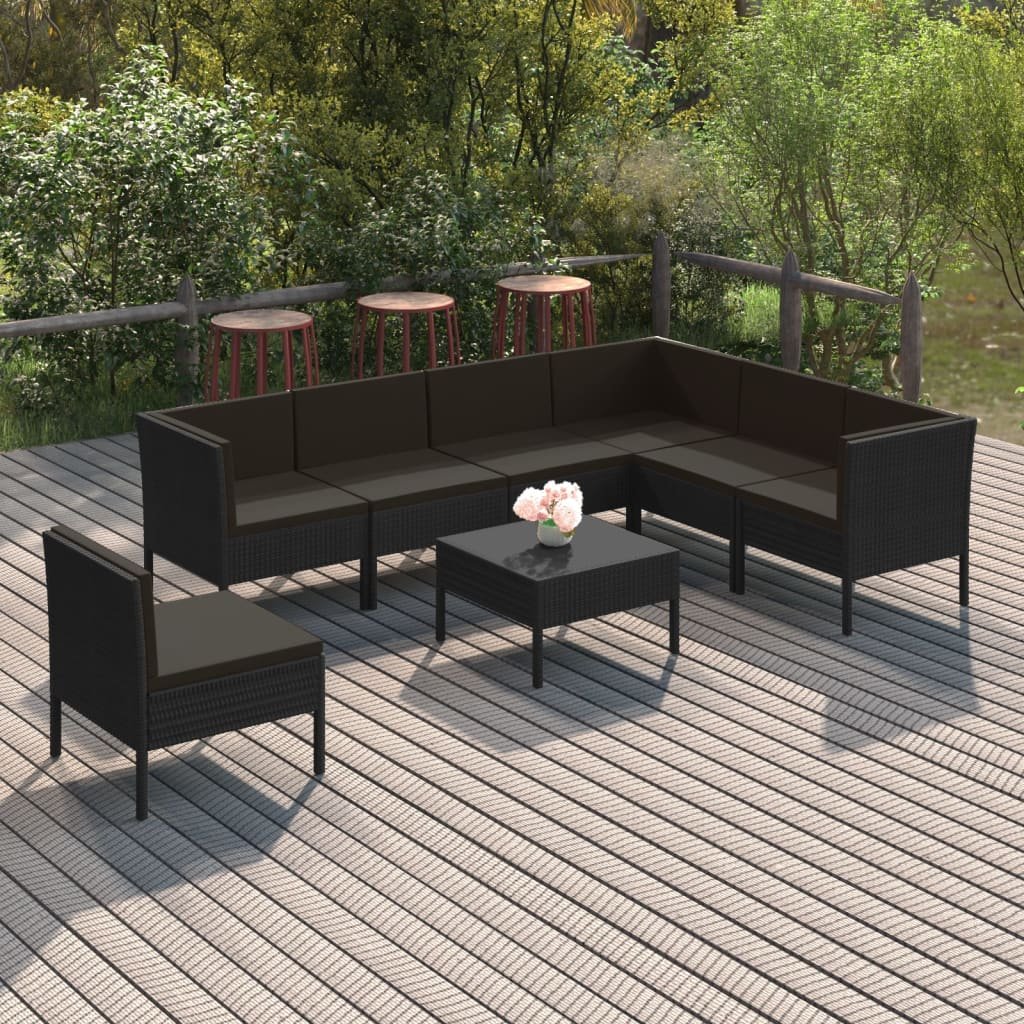 vidaXL 8-cz zestaw wypoczynkowy do ogrodu poduszki czarny rattan PE 3094441