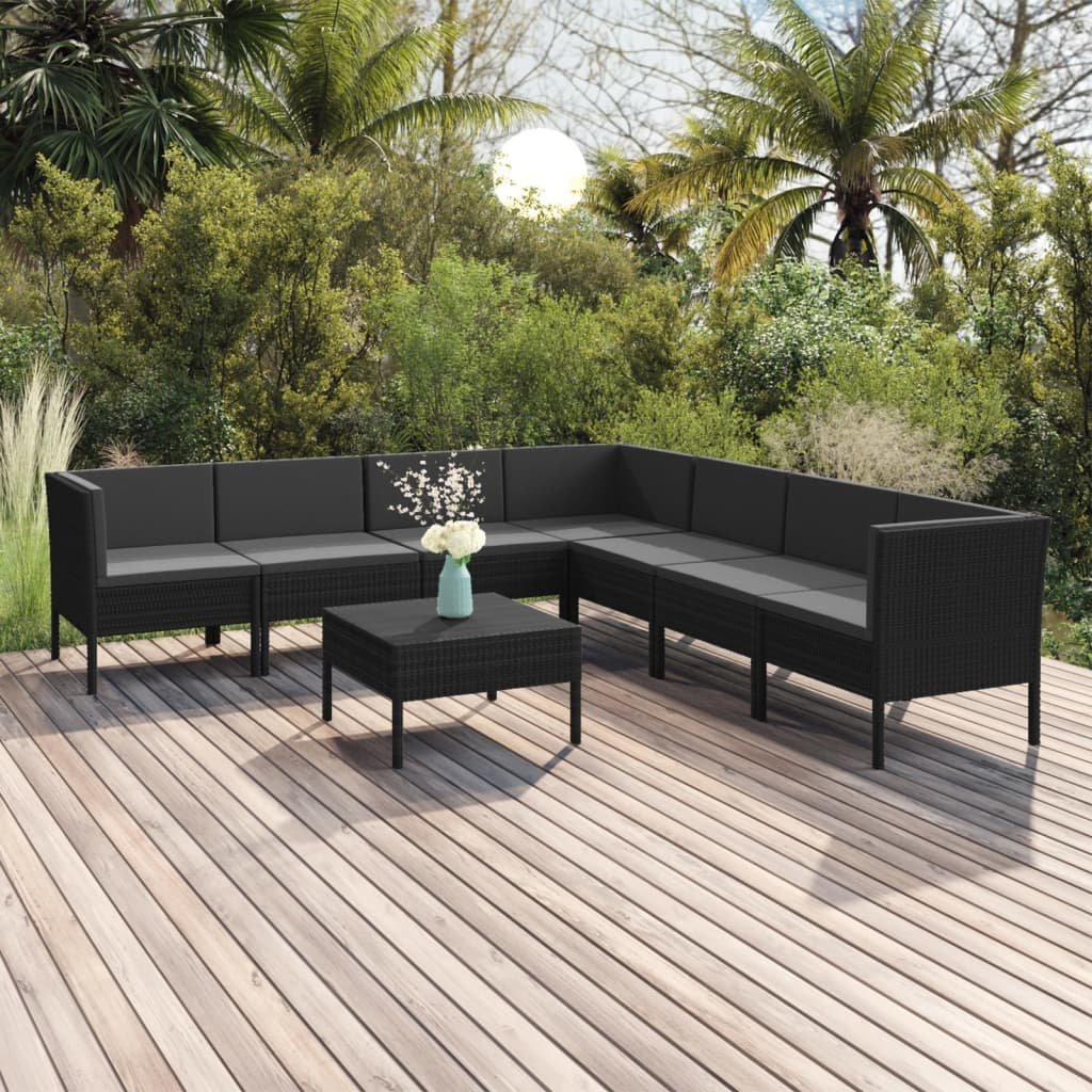 vidaXL 8-cz zestaw wypoczynkowy do ogrodu poduszki czarny rattan PE 3094329