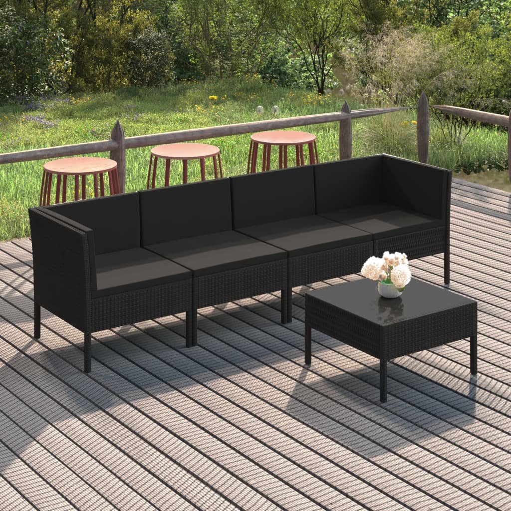 vidaXL 5-cz zestaw wypoczynkowy do ogrodu poduszki czarny rattan PE