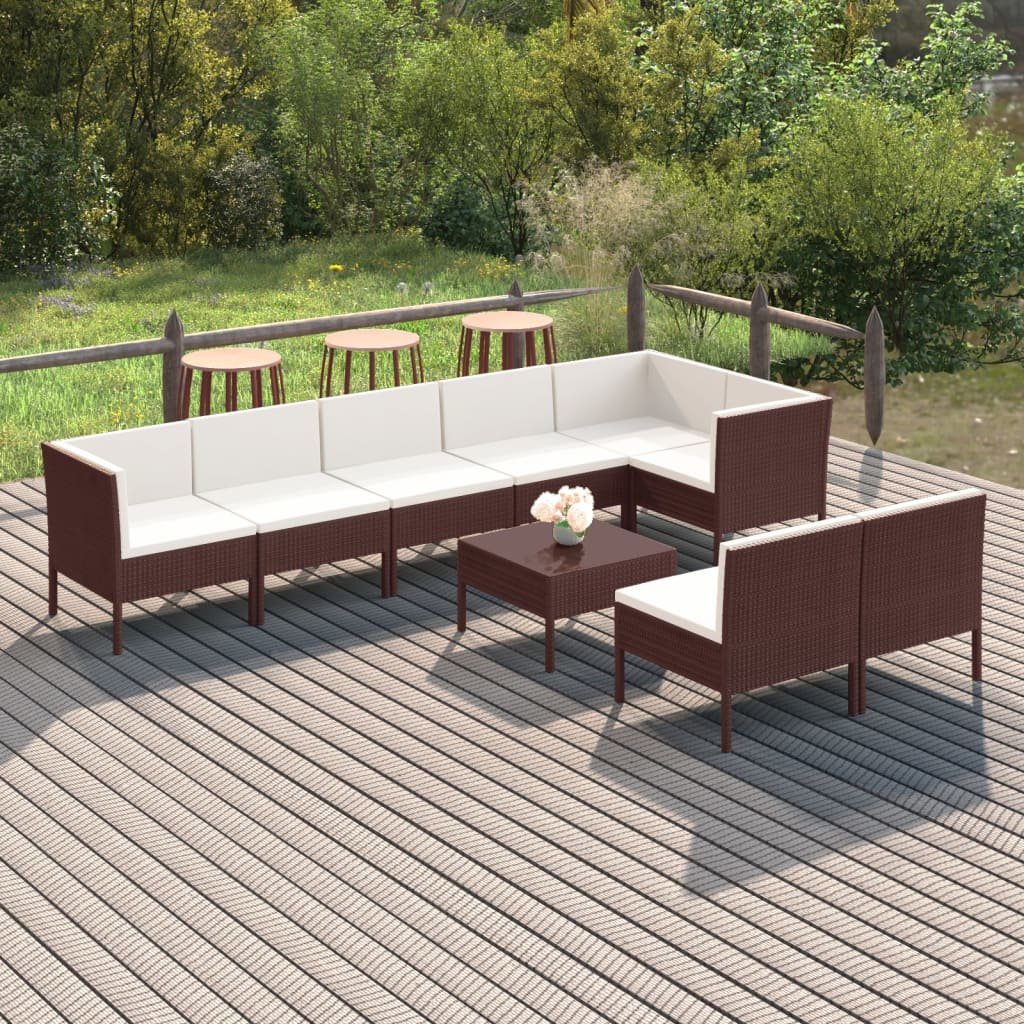 vidaXL 9-cz zestaw wypoczynkowy do ogrodu poduszki rattan PE brąz 3094395