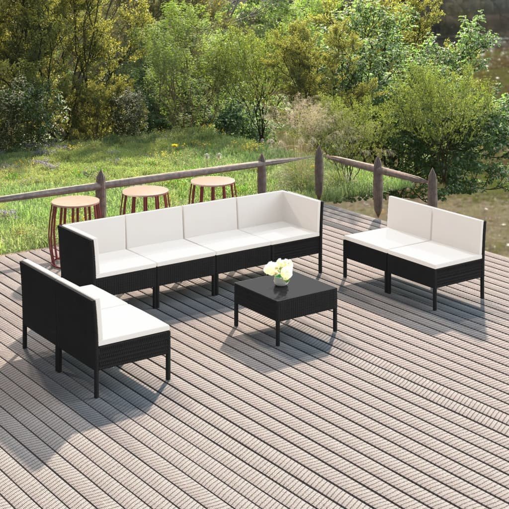vidaXL 9-cz zestaw wypoczynkowy do ogrodu poduszki czarny rattan PE 3094360