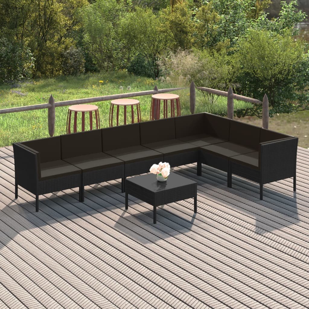 vidaXL 8-cz zestaw wypoczynkowy do ogrodu poduszki czarny rattan PE 3094429