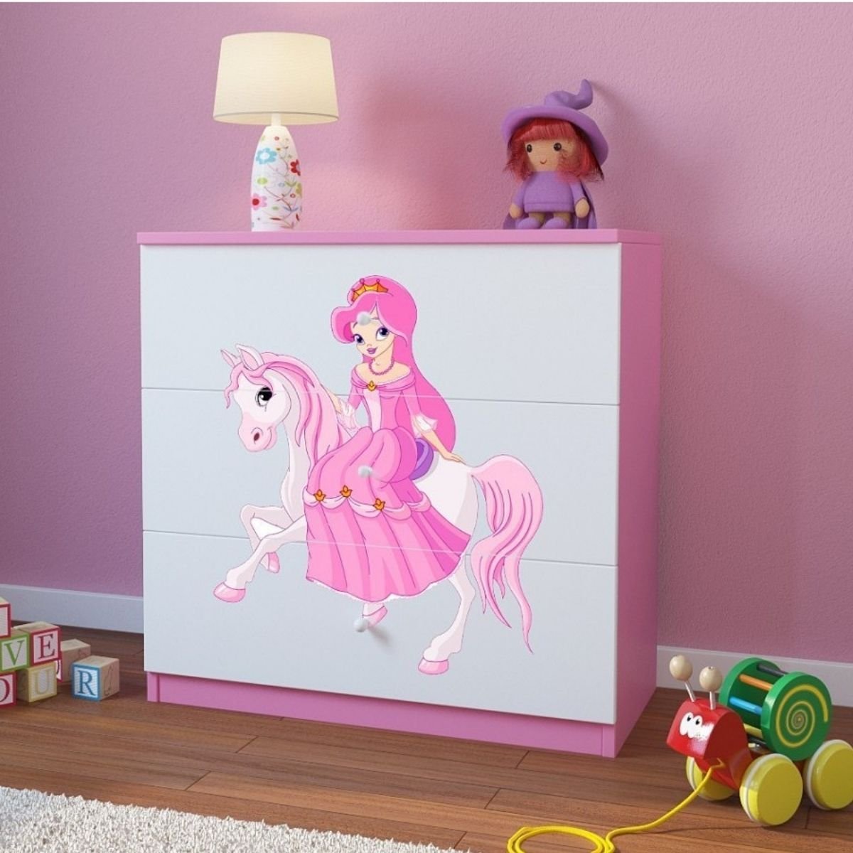 KocotKids Komoda do pokoju dziecięcego, babydreams, księżniczka na koniu, 81 cm, różowa