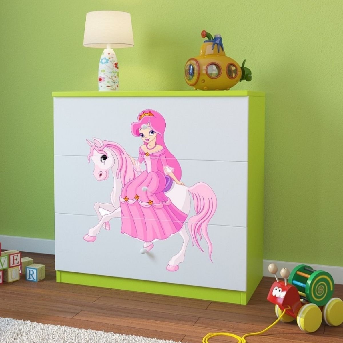 KocotKids Komoda do pokoju dziecięcego, babydreams, księżniczka na koniu, 81 cm, zielona