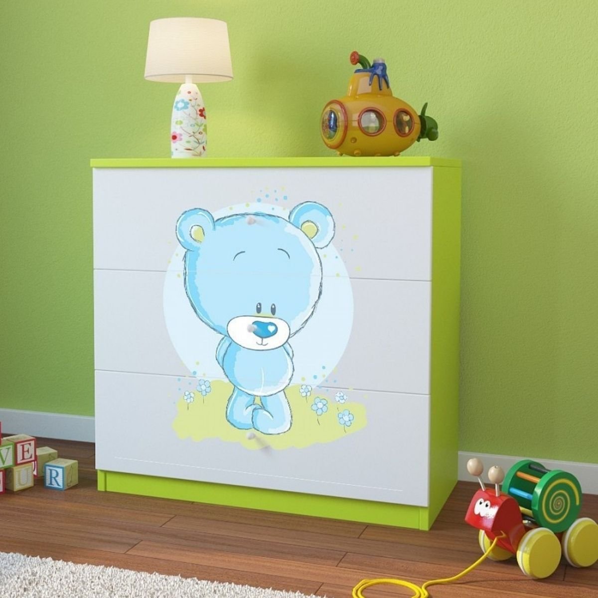 KocotKids Komoda do pokoju dziecięcego, babydreams, niebieski miś, 81 cm, zielona