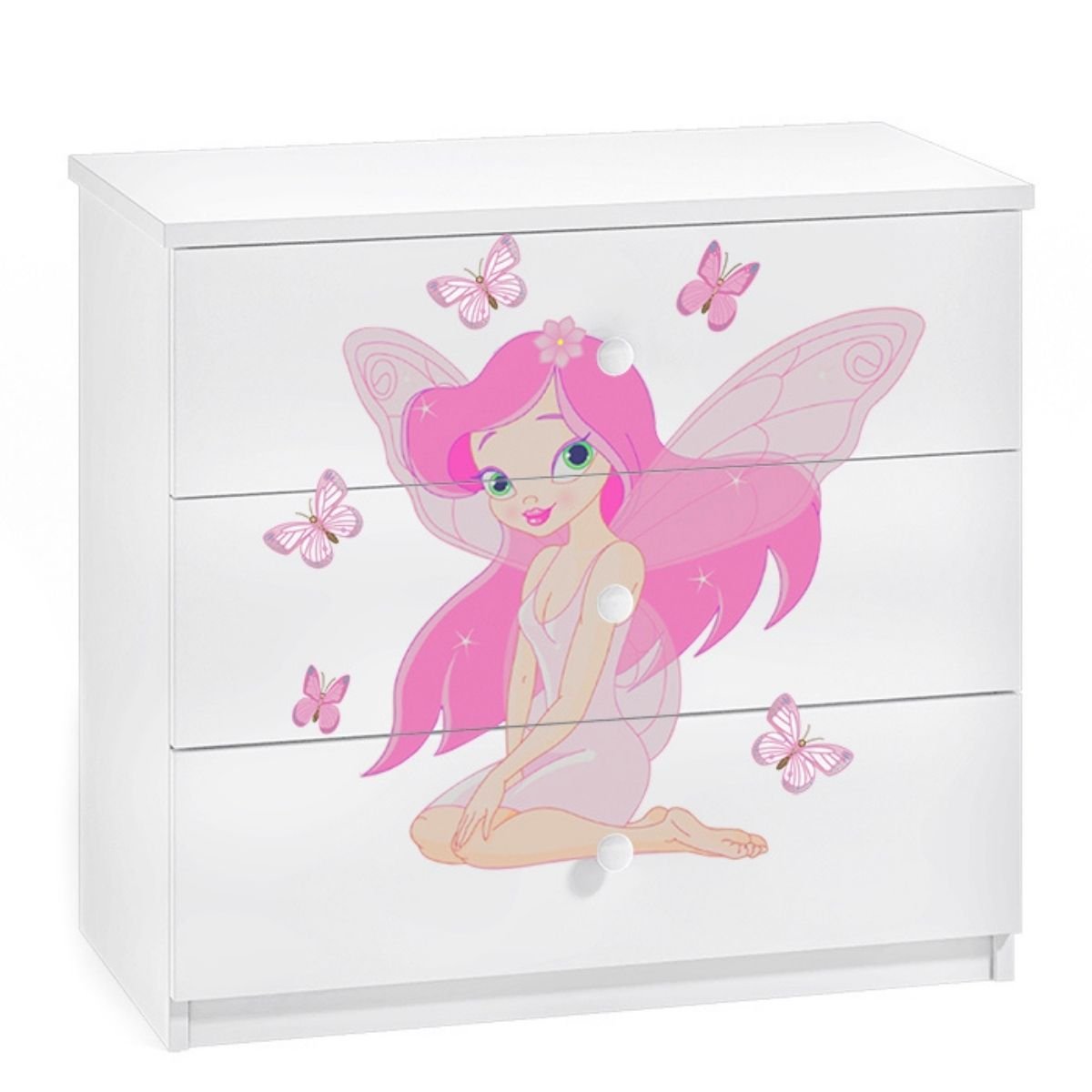 KocotKids Komoda do pokoju dziecięcego, babydreams, wróżka z motylkami, 81 cm, biel, mat