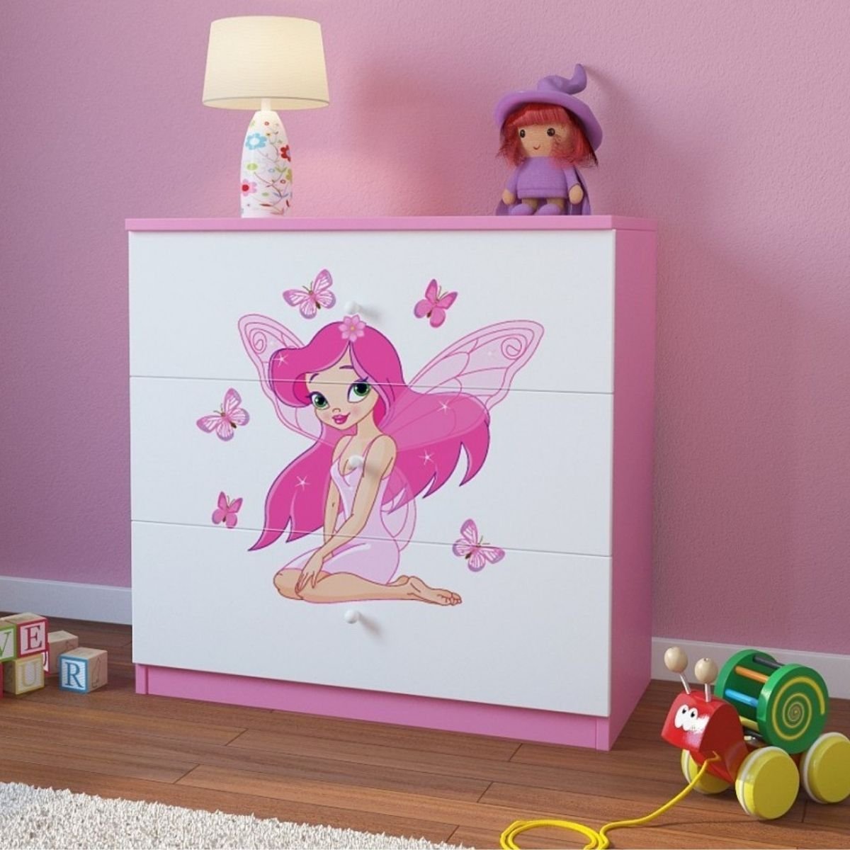 KocotKids Komoda do pokoju dziecięcego, babydreams, wróżka z motylkami, 81 cm, różowa