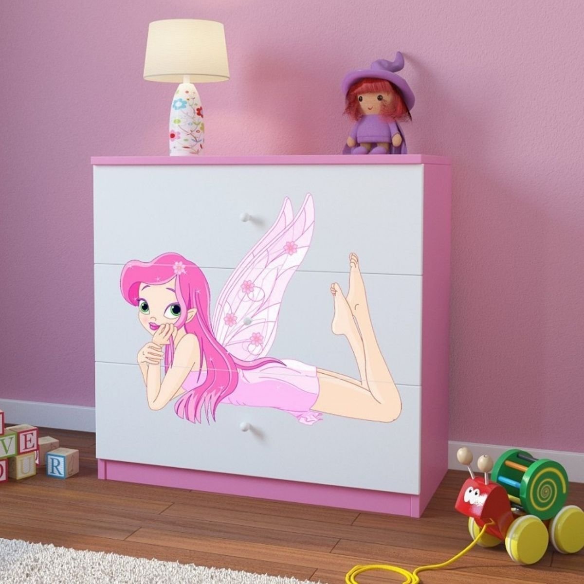 KocotKids Komoda do pokoju dziecięcego, babydreams, wróżka ze skrzydełkami, 81 cm, różowa