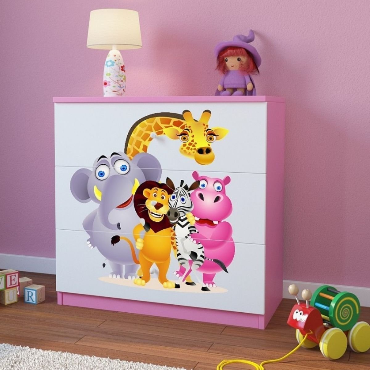 KocotKids Komoda do pokoju dziecięcego, babydreams, zoo, 81 cm, różowa