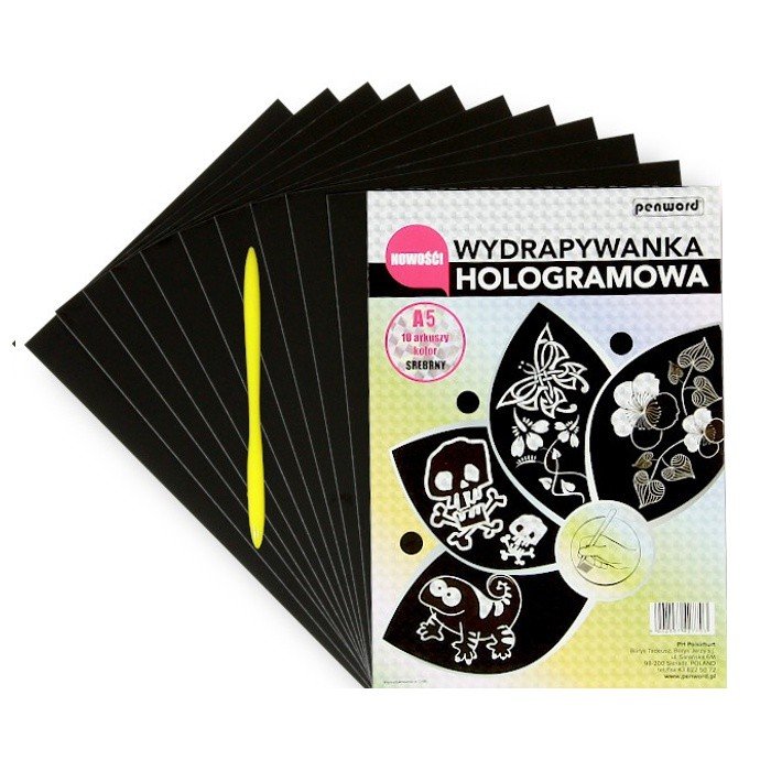Penword Zestaw kreatywny. Wydrapywanka A5 holograf srebrna