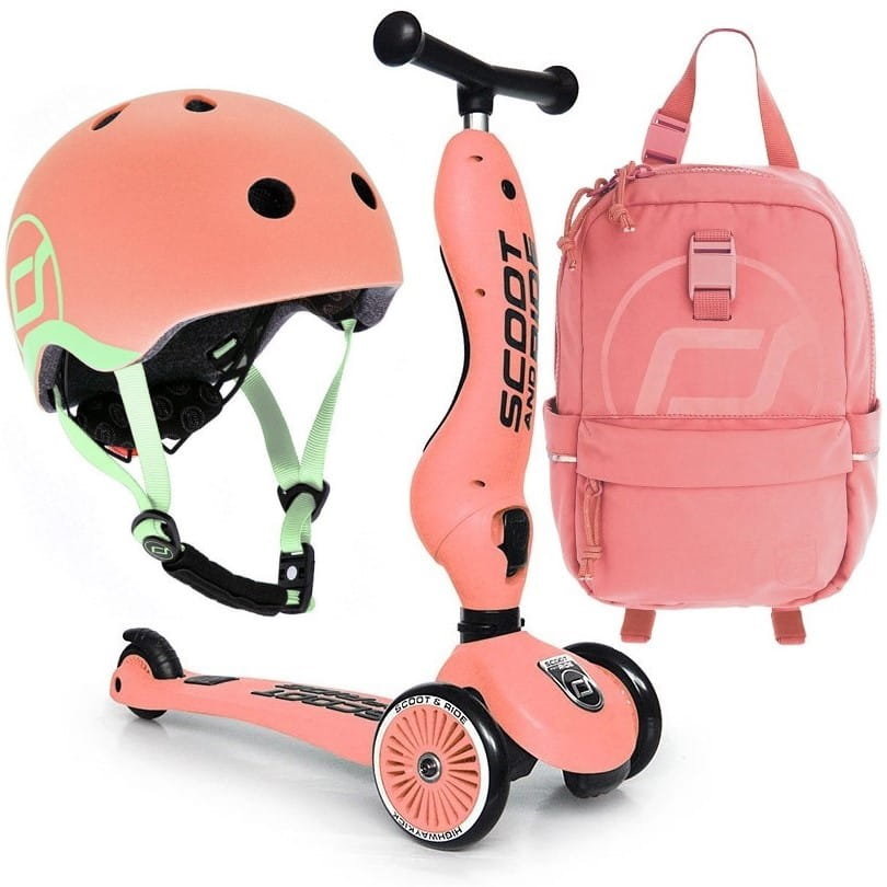 Scoot and Ride, Zestaw hulajnoga 2w1 + plecak + kask 1-5 Peach