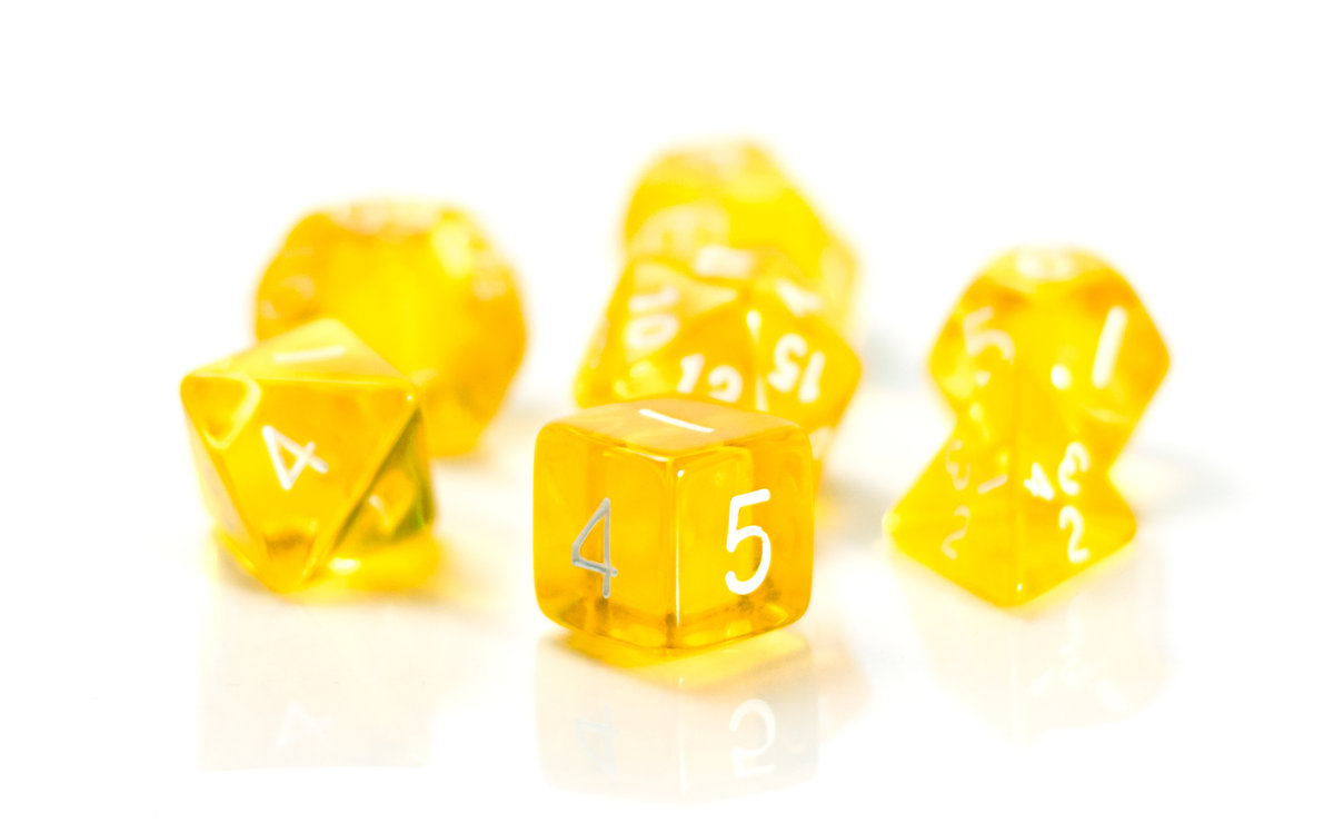 Kostki RPG Potęga Słońca Zestaw 7 Przezroczystych Kości