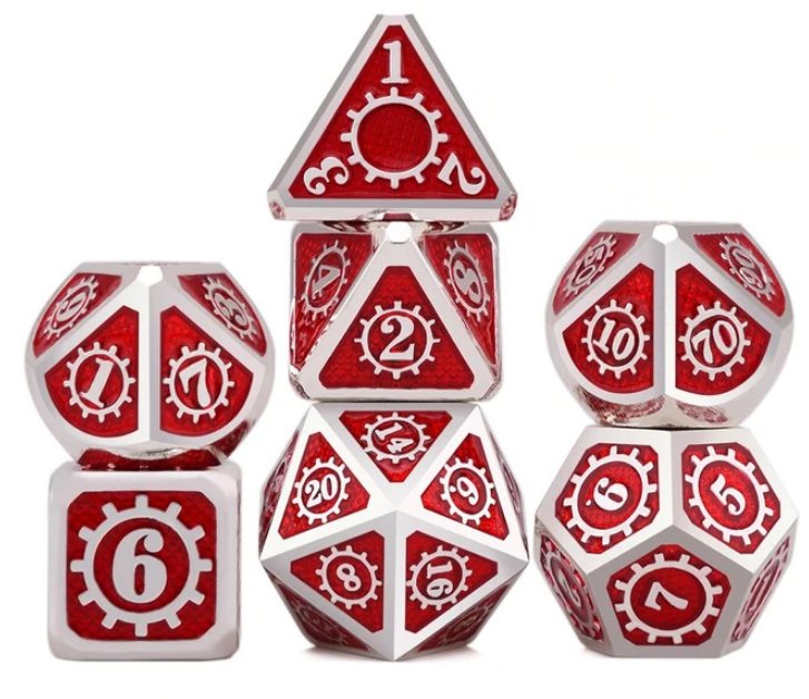 Kostki RPG Krwawy Steampunk Zestaw 7 Metalowych Kości