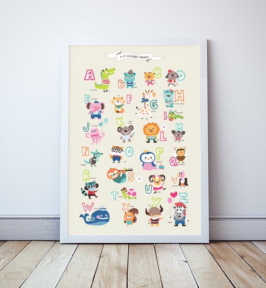 Plakat angielski alfabet ze zwierzętami format A4