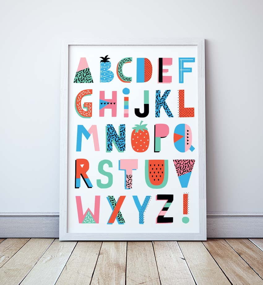 Plakat dla dziewczynki, Owocowy alfabet format A4
