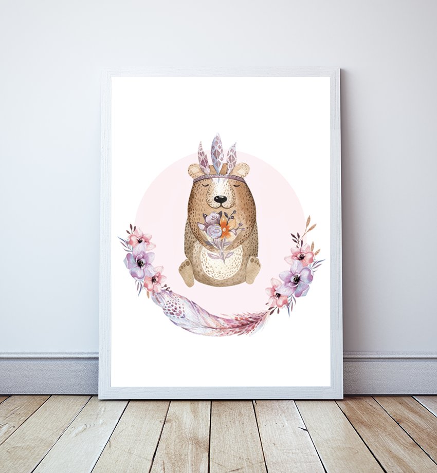 Plakat MIŚ, Leśne zwierzęta RÓŻ format A4