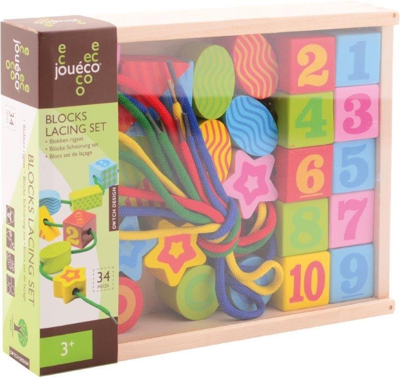 joueco ZESTAW DREWNIANYCH KLOCKÓW I SZNURKÓW 80082