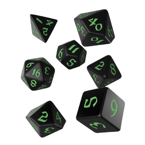 Kostki RPG Runiczny Zestaw 7 Czarno-Zielonych Kości