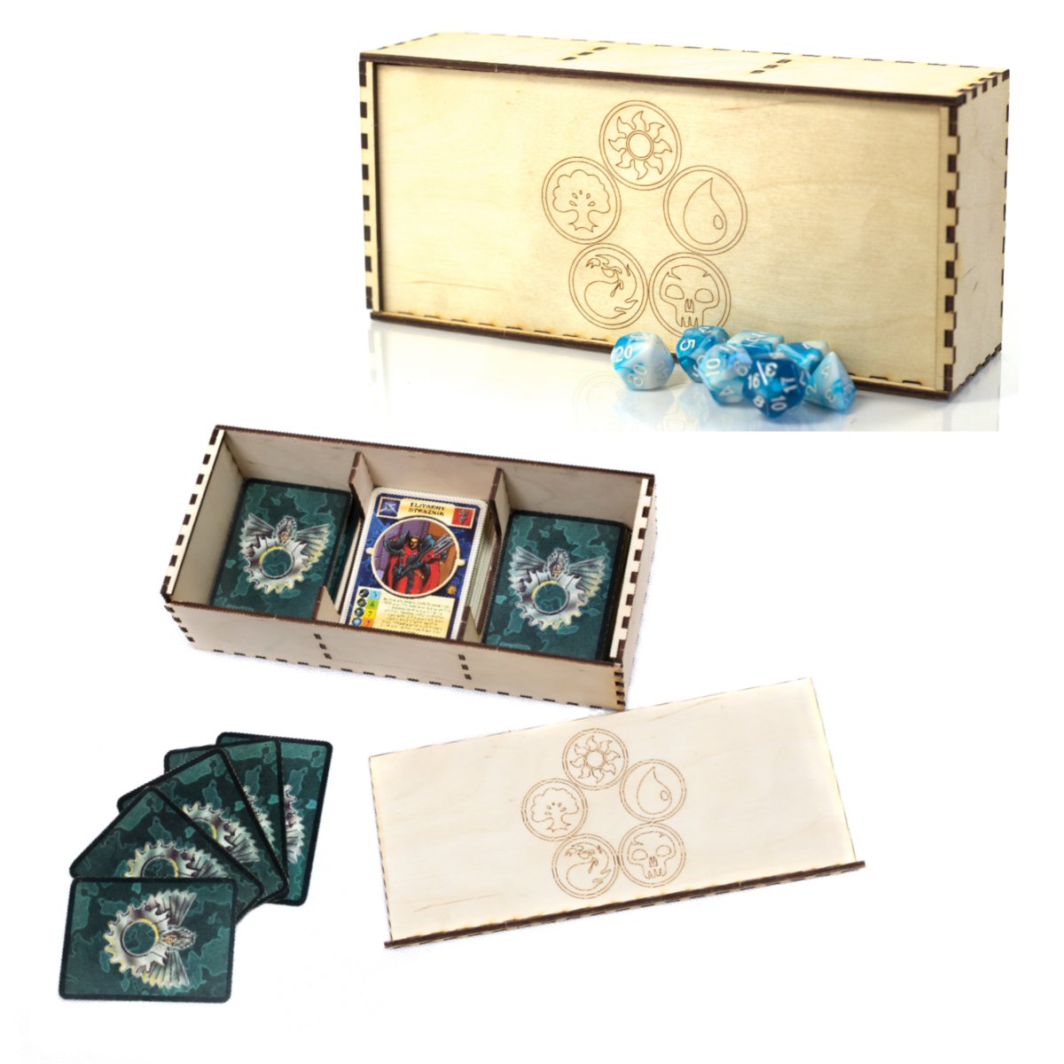 Drewniane Pudełko Z Przegródkami Na Karty Mtg 3 Decki