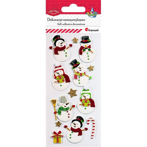 Titanum Dekoracje Samoprzylepne 3d Bałwanki, Gwiazdki, Prezent, Laska Cukrowa 12szt. Craft-fun Series