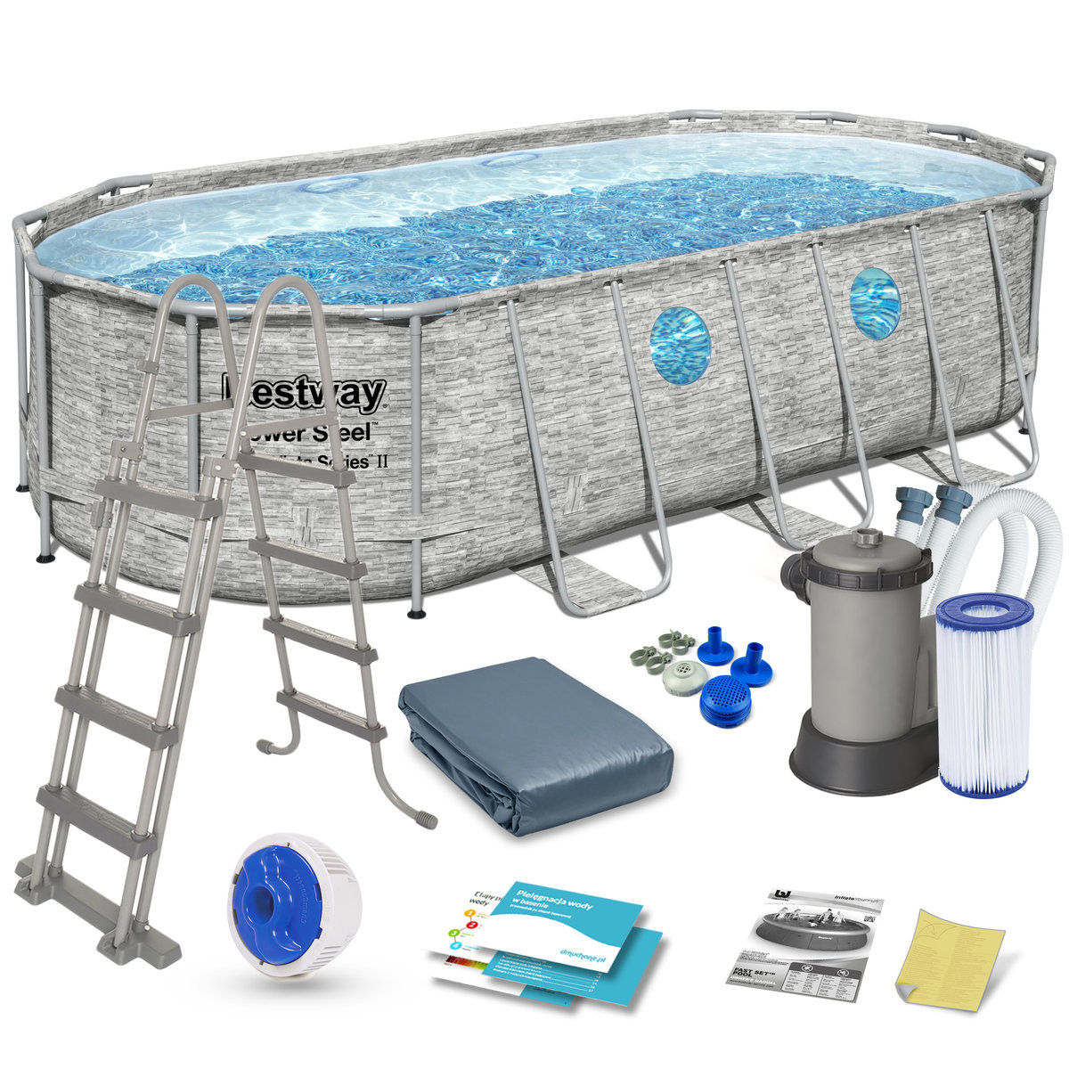 Basen ogrodowy stelażowy Power Steel Swim VISTA series BESTWAY, zestaw 12w1, 549 cm x 274 cm x 122 cm