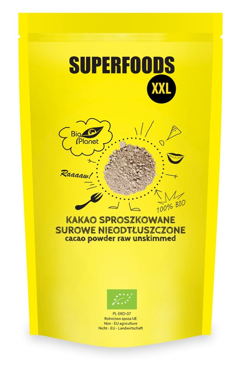 Bio Planet seria SUPERFOODS KAKAO SPROSZKOWANE SUROWE NIEODTŁUSZCZONE BIO 400 g - 5902650272323