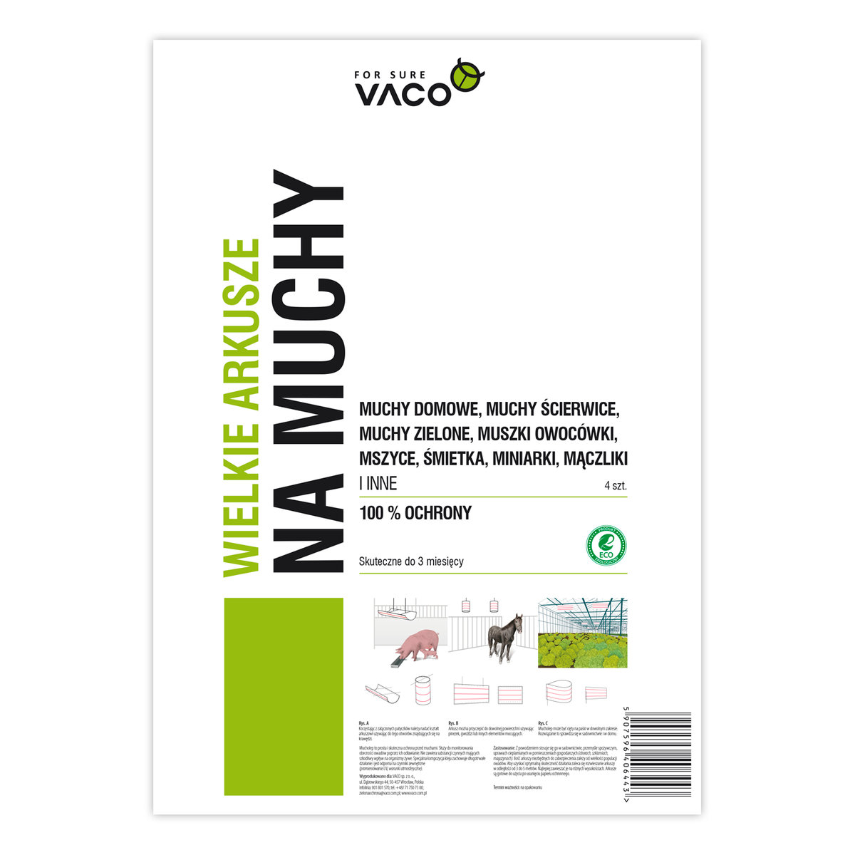 Vaco ECO Lep na muchy DUŻY 60cm x 30cm) 4 szt