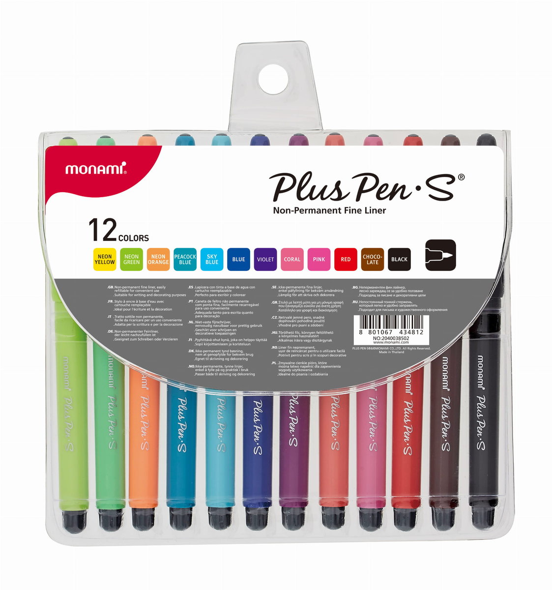 Monami Cienkopis Plus Pen S 0.4 mm zestaw 12 kolorów MONAMI 20400385020 20400385020