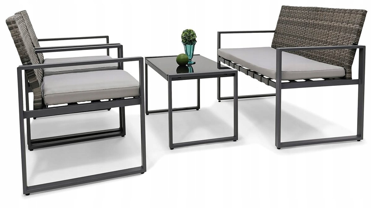 Zestaw mebli do ogrodu tarasu 2x fotel + sofa + stolik ASPEN SZARY