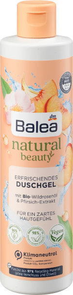 Balea, Natural, żel pod prysznic z olejkiem z dzikiej róży i ekstraktem z brzoskwini, 250 ml