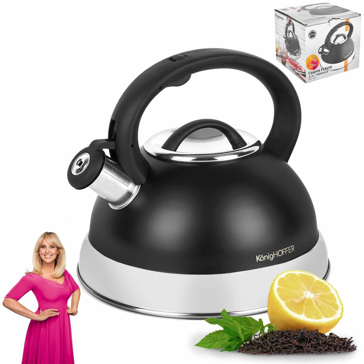 Czajnik nierdzewny Konighoffer Flavio 2,7 l czarny mat poleca EWA WACHOWICZ