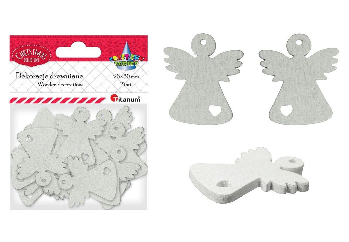 Titanum Dekoracje Drewniane Aniołki 15szt Białe Craft-fun Series