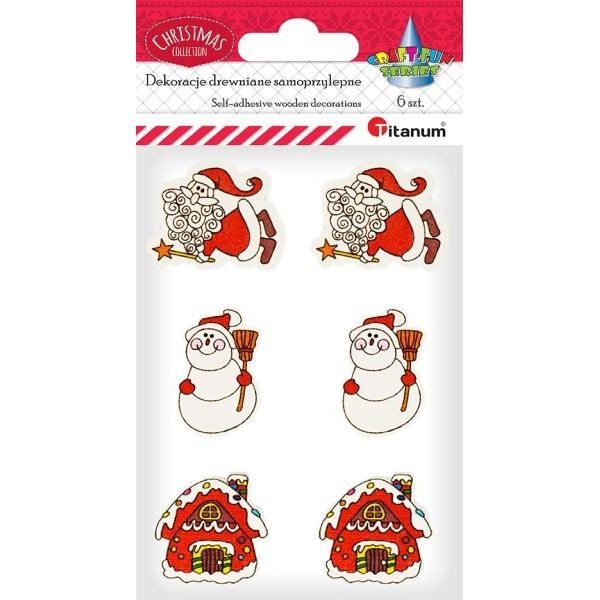 Dekoracje drewniane samoprzylepne 6 szt piernikowy domek Titanum Christmas