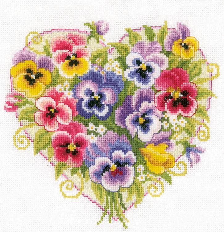 Haft krzyżykowy - Zestaw do haftu - Bratki w sercu