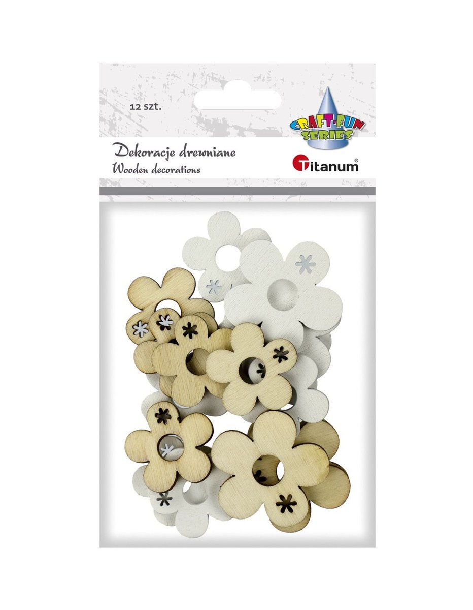 Titanum Drewniane kwiatki 23 i 30mm naturalny biały 12szt