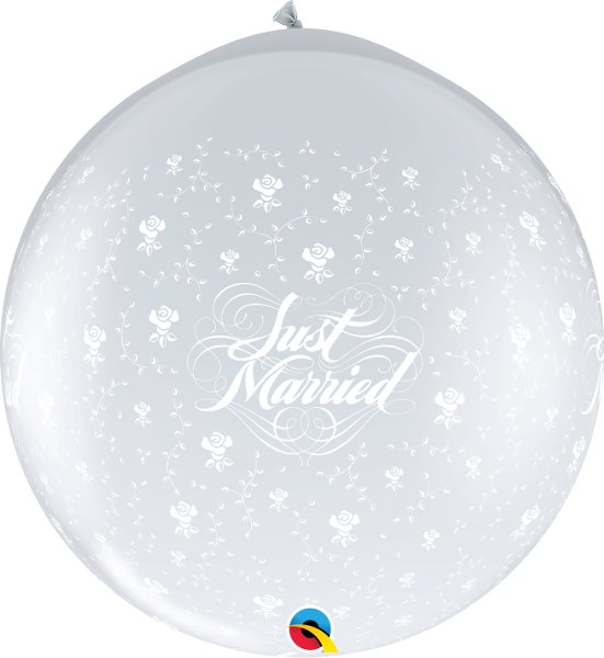 Balony lateksowe srebrne Just Married róże na ślub