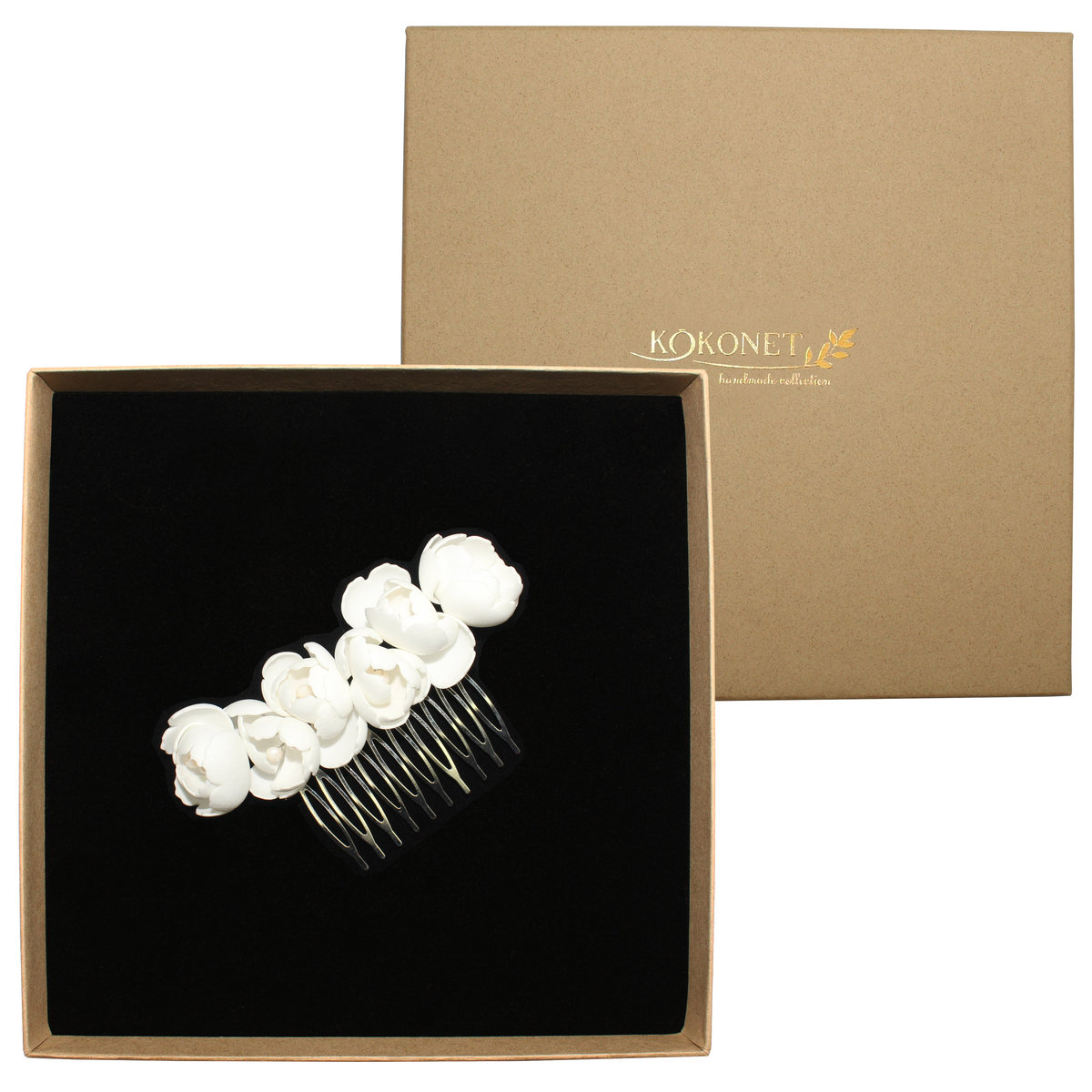 Grzebyk ślubny kwiatowy PEONY silver Handmade Collection