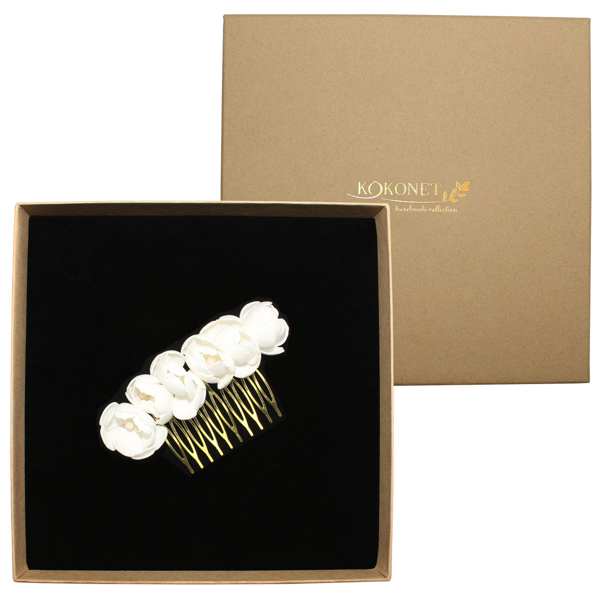 Grzebyk ślubny kwiatowy PEONY gold Handmade Collection