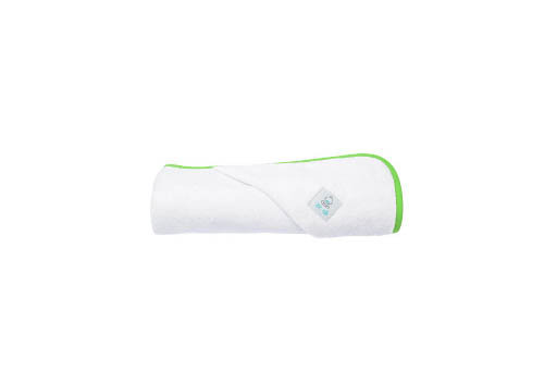 Ręcznik z kapturkiem dla niemowląt, zielona lamówka 75x75