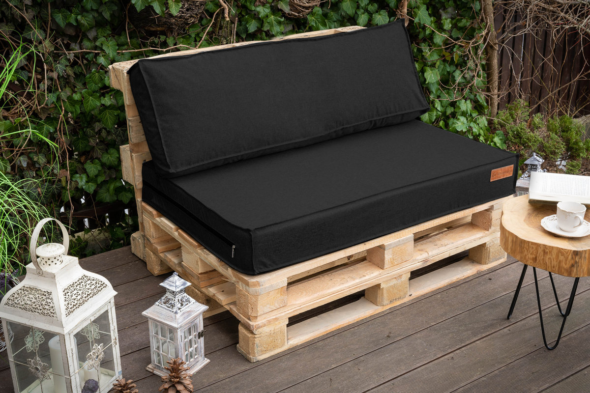 PODUSZKI poduchy OGRODOWE na euro palety 120x40x15 ZESTAW CZARNY