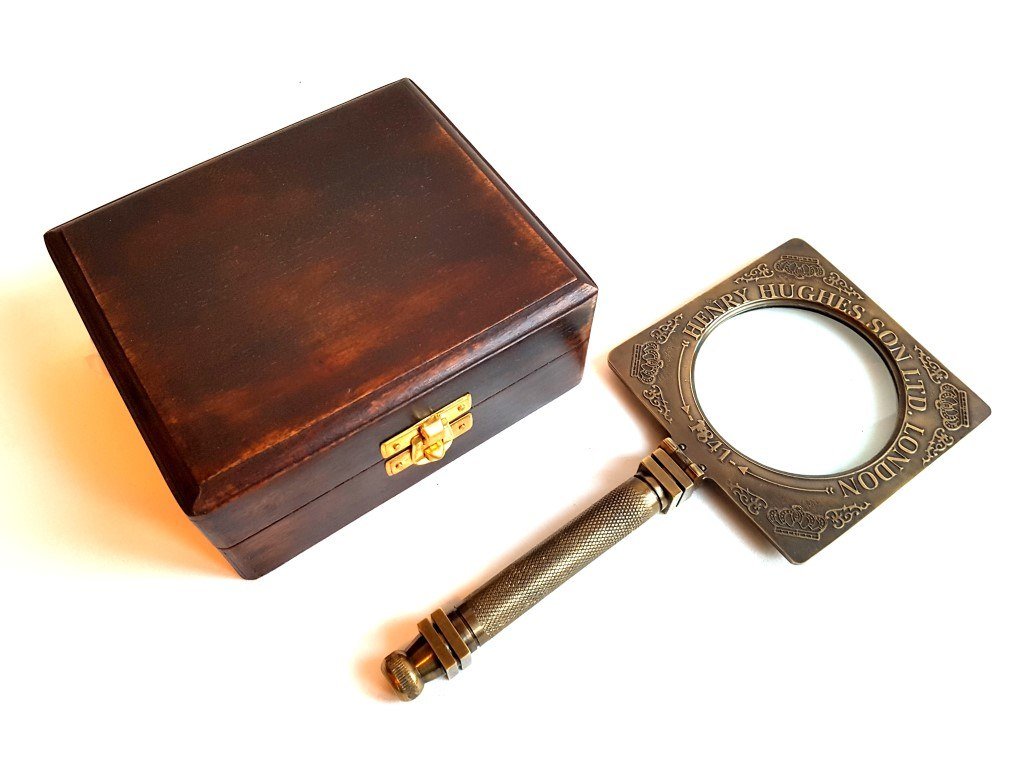 Mosiężne składane szkło powiększające w pudełku drewnianym - MAG-0506 -14x12x5cm