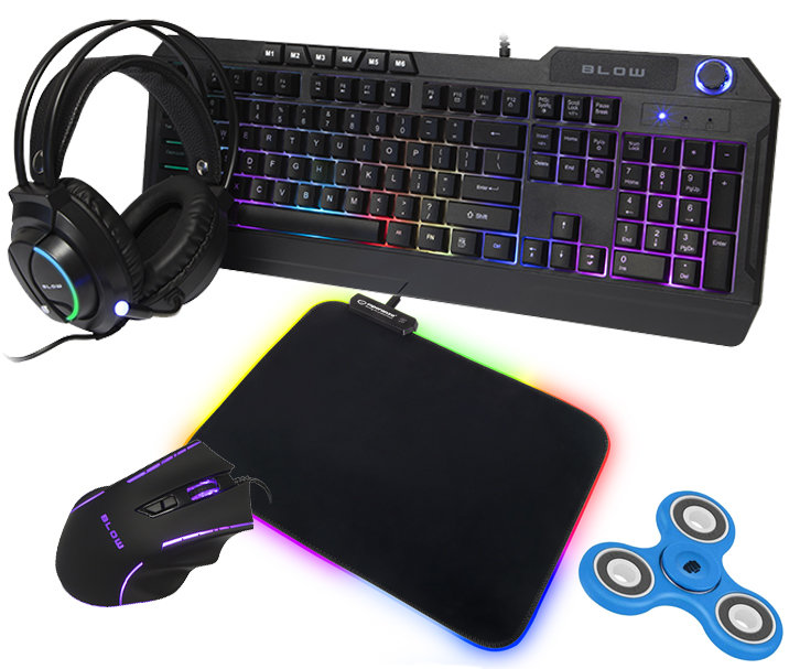 Zestaw klawiatura gamingowa podświetlana + mysz + słuchawki dla graczy BLOW Adrenaline CYBERGOD + podświetlana mata