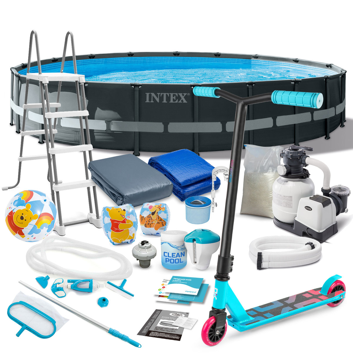 Basen ogrodowy, stelażowy, Intex, + hulajnoga, 610x122 cm
