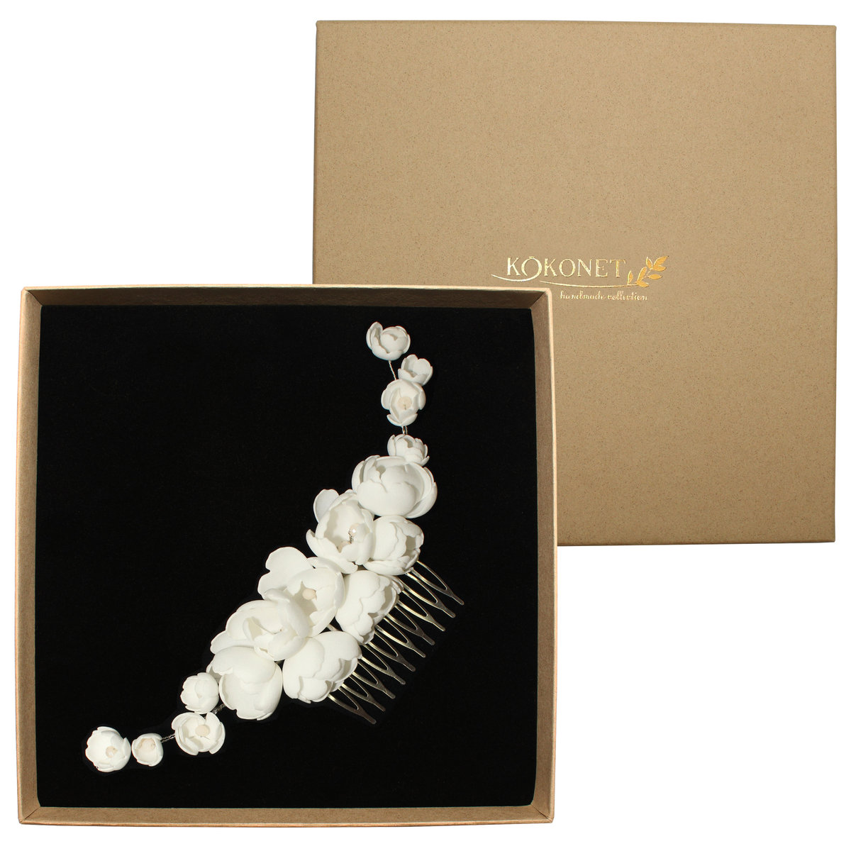 Grzebyk ślubny stroik do włosów kwiatowy boho flow Handmade Collection