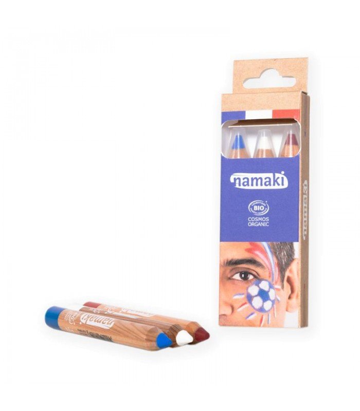 Zestaw kredek do malowania twarzy dla dzieci, NIEBIESKA, BIAŁA, CZERWONA, 3x2,1 g, COSMEBIO, Namaki
