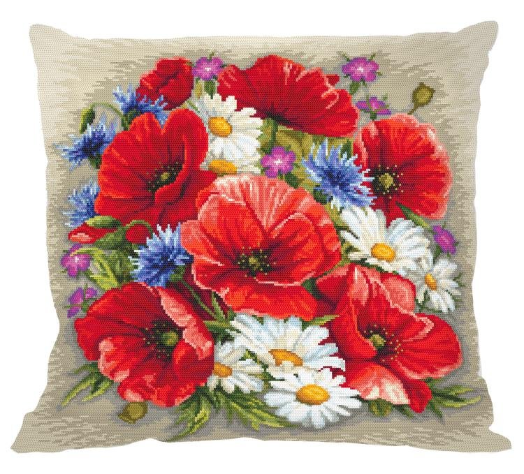 Haft krzyżykowy - Zestaw do haftu - Poduszka - Letnia magia kwiatów