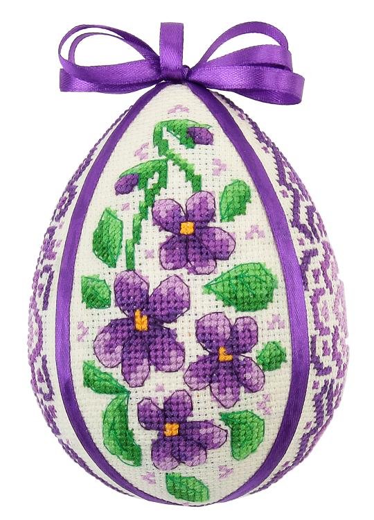 Haft krzyżykowy - Zestaw do haftu - Pisanka z fiołkami