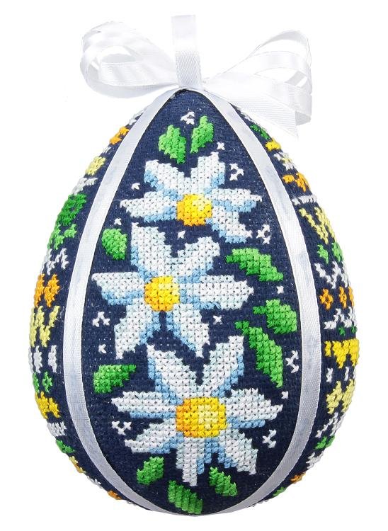 Haft krzyżykowy - Zestaw do haftu - Pisanka z margaretkami
